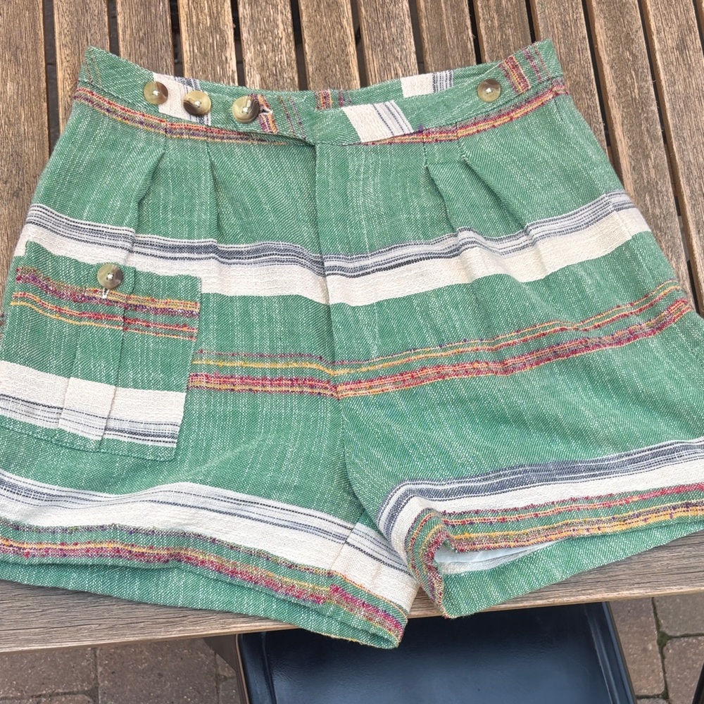 Green Striped Women's Shorts